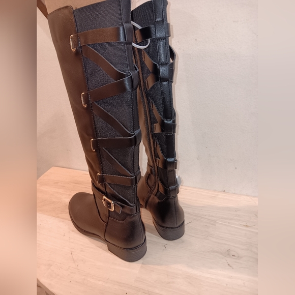 THALIA SODI Womens Black Criss-Cross Straps At Back Buckle Accent Stretch Round - Picture 4 of 9